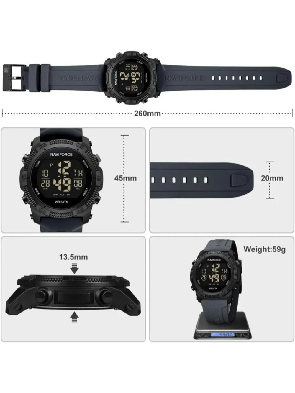 Unisex Grey Analog Quartz Rubber Strap Sports Waterproof Digital Wrist Watch